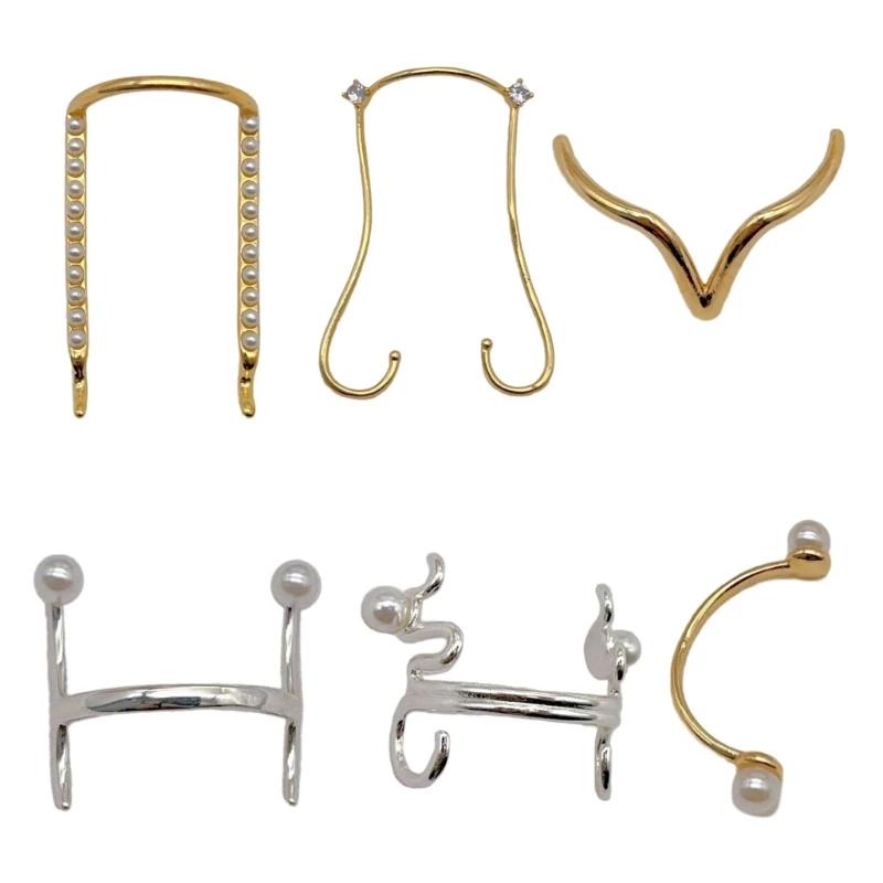 ห่วงจมูกมุก1ชิ้นห่วงต่างหูแบบคลิปรูหูกระดูกอ่อนห่วงจมูกปรับขนาดได้ไม่เจาะริมฝีปากแหวนเครื่องประดับปลอม