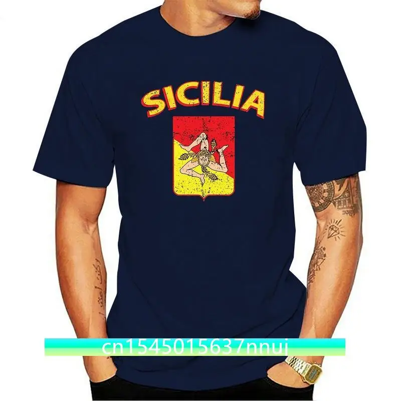 New 2021 2021 Fashion T Shirt Men Men'S High Quality Tops Hipster Tees Sicilia Italia Flag, Sicilian, Sicily Italy, Sicilia T-Sh