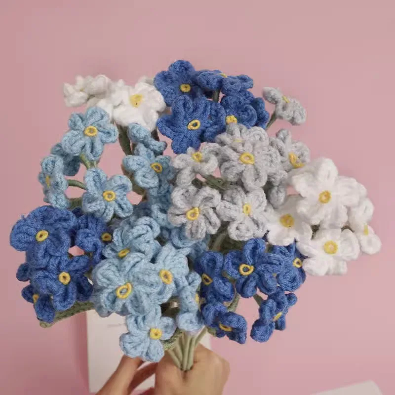 Crochet Hand-knitted Forget-me-not Artificial Fake Flowers Bouquet Dining Table Home Decor Accessories Wedding Mother\'s Day Gift