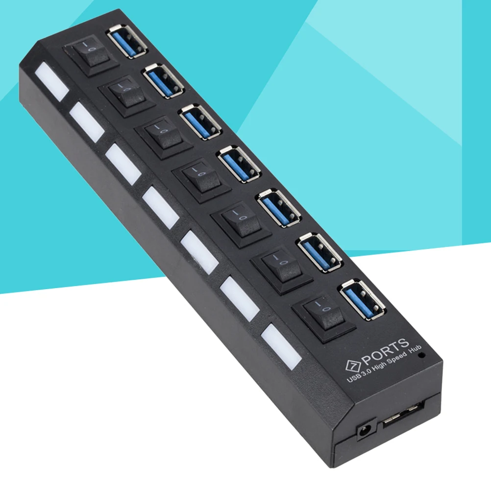 7-Port USB 3.0 Data Hub High- Splitter Control and LED Indicators Compatible with Multiple