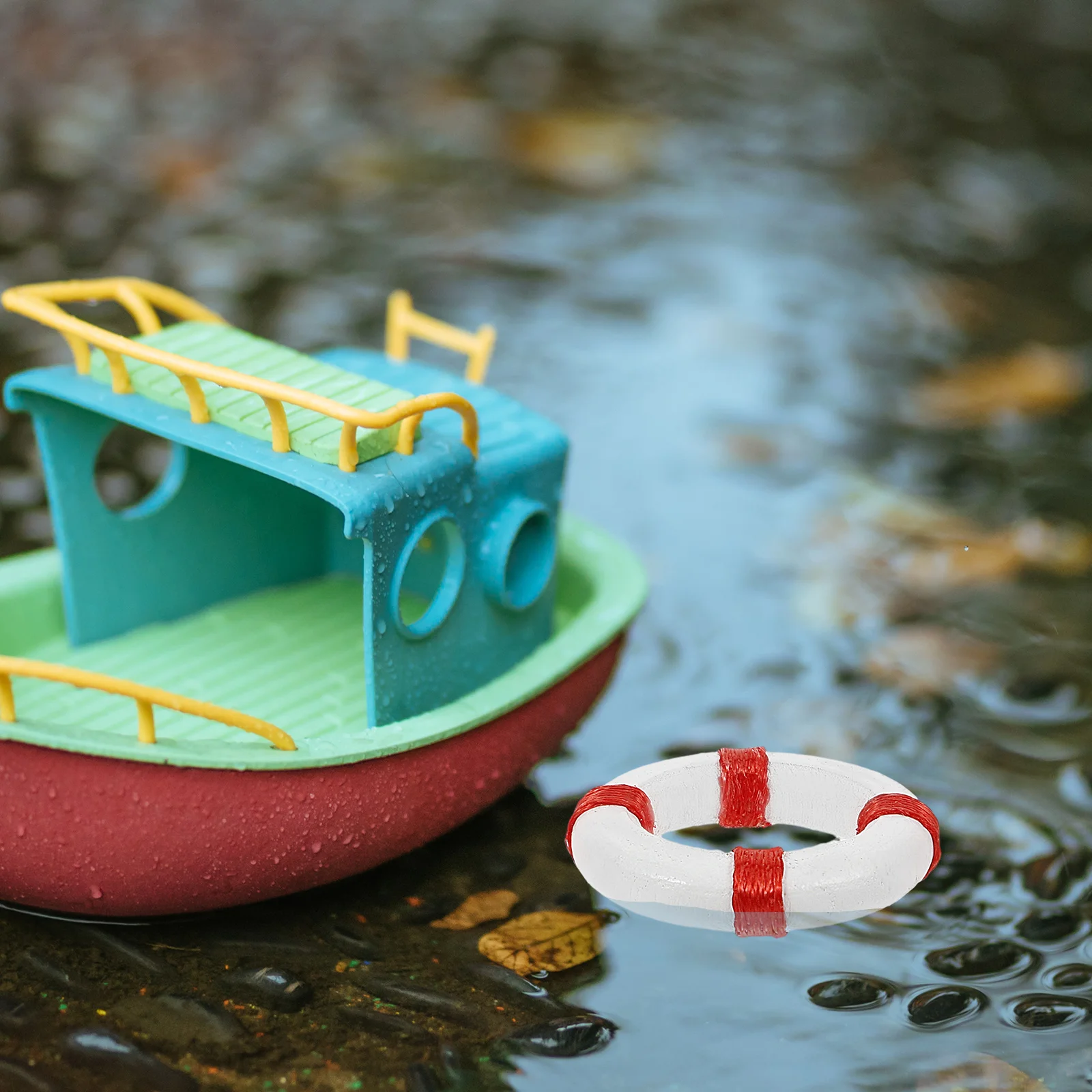 

10pcs Wooden Buoy Miniature Toy Ornaments Buoy Beach Decoration Figurines Garden Ring Supplies