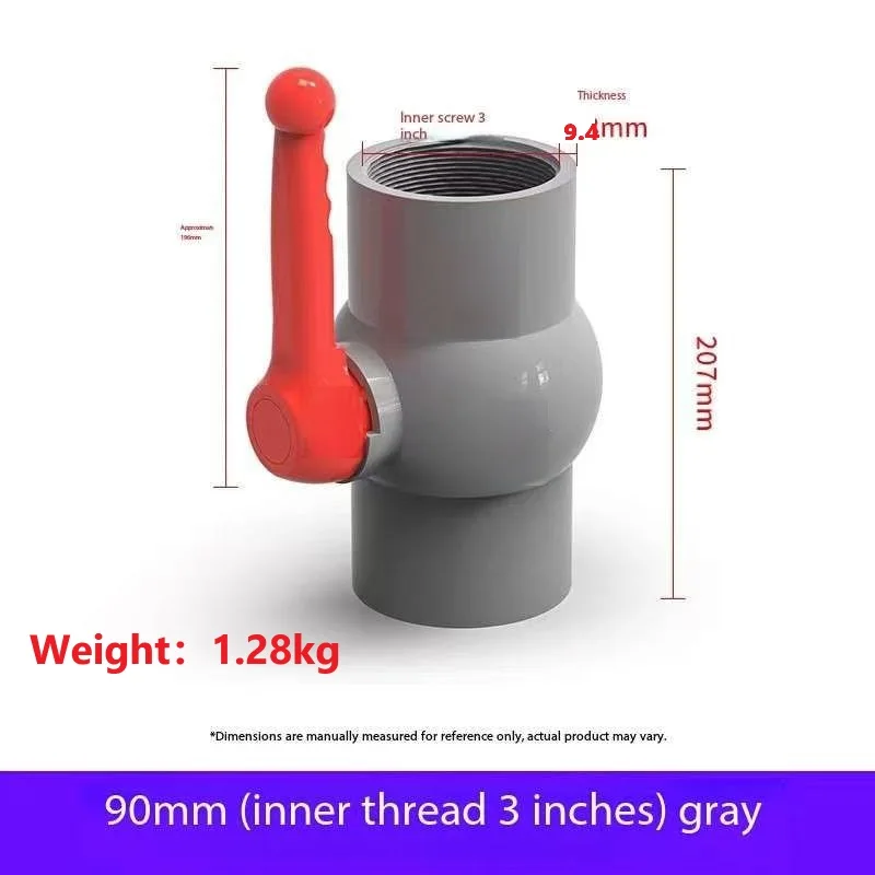 2" 2-1/2" 3" Thickened PVC Ball Valve Internal Thread Water Supply Integrated Valve Plastic Switch Connection Pipe Joint Valve