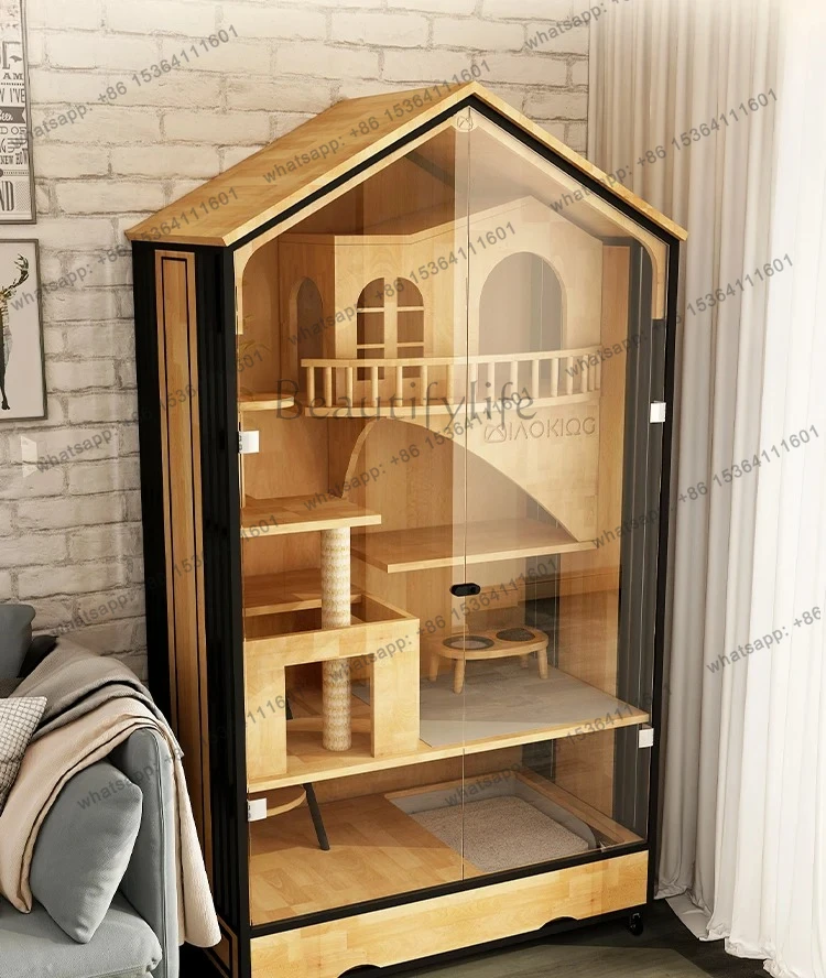 Large Luxury Cabinet House Household Solid Wood Cat House Cage with Toilet Pet Shop