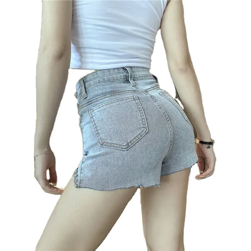 Sweet Elegant 2023 Women Sexy High Waist Beading Blue Denim Shorts Summer Female Korean Y2k New Solid Color Shorts Zipper Shorts