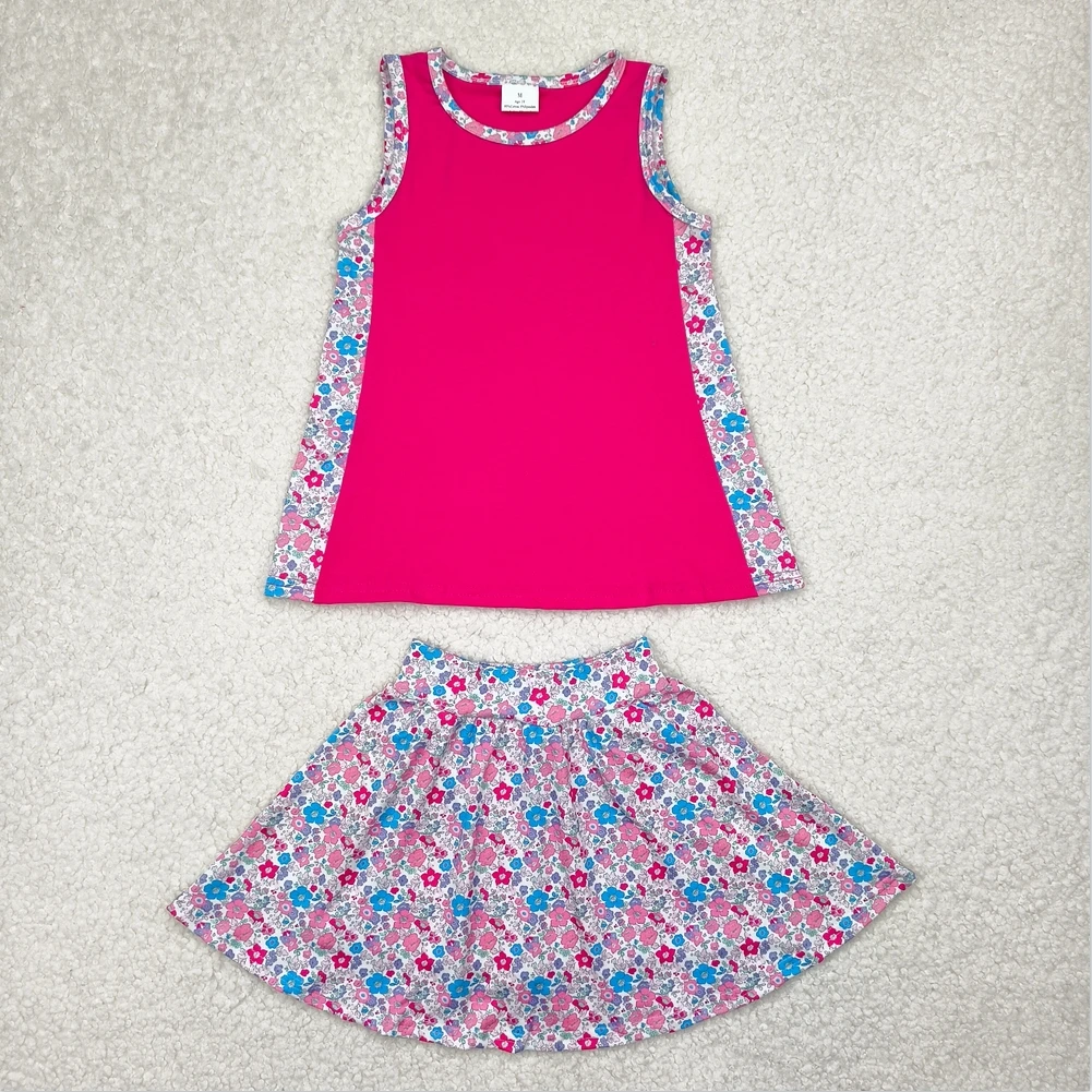 

New Embroidery Baby Girls Pink Bow Shirts Shorts Skirt with under shorts dress sets Baby Girls Pink Tunic Top Skorts Skirts Sets