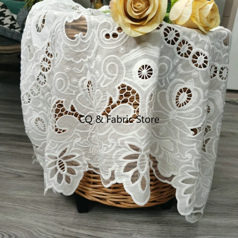 Off White Cotton Lace Fabric For Women, Making Skirt Clothing, Wedding Dress Fabric, DIY Women's Embroidery, Hollow Cloth
