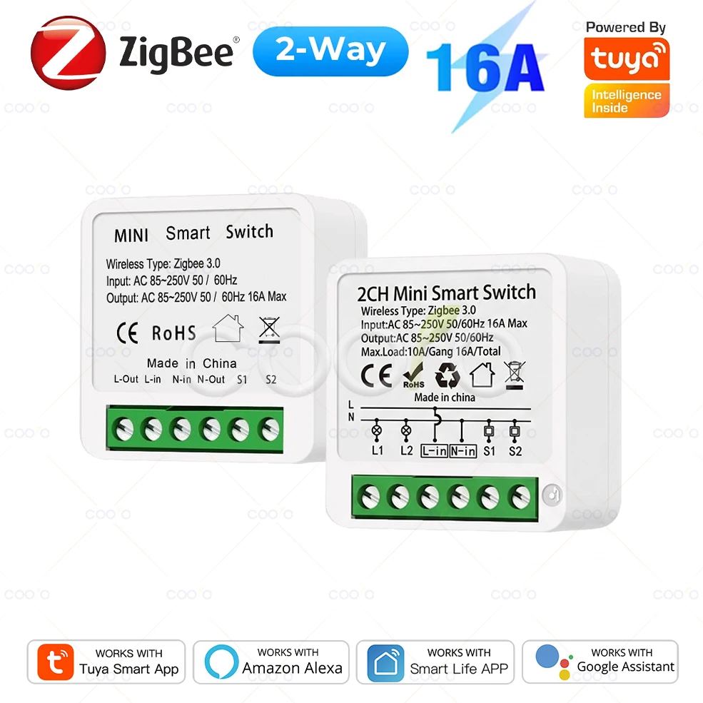 

Модуль-выключатель Tuya ZigBee 3.0 16А для умного дома, реле автоматизации DIY, 1/2 канала, для Smart Life, Alexa, Google Home, Яндекс, Z2M