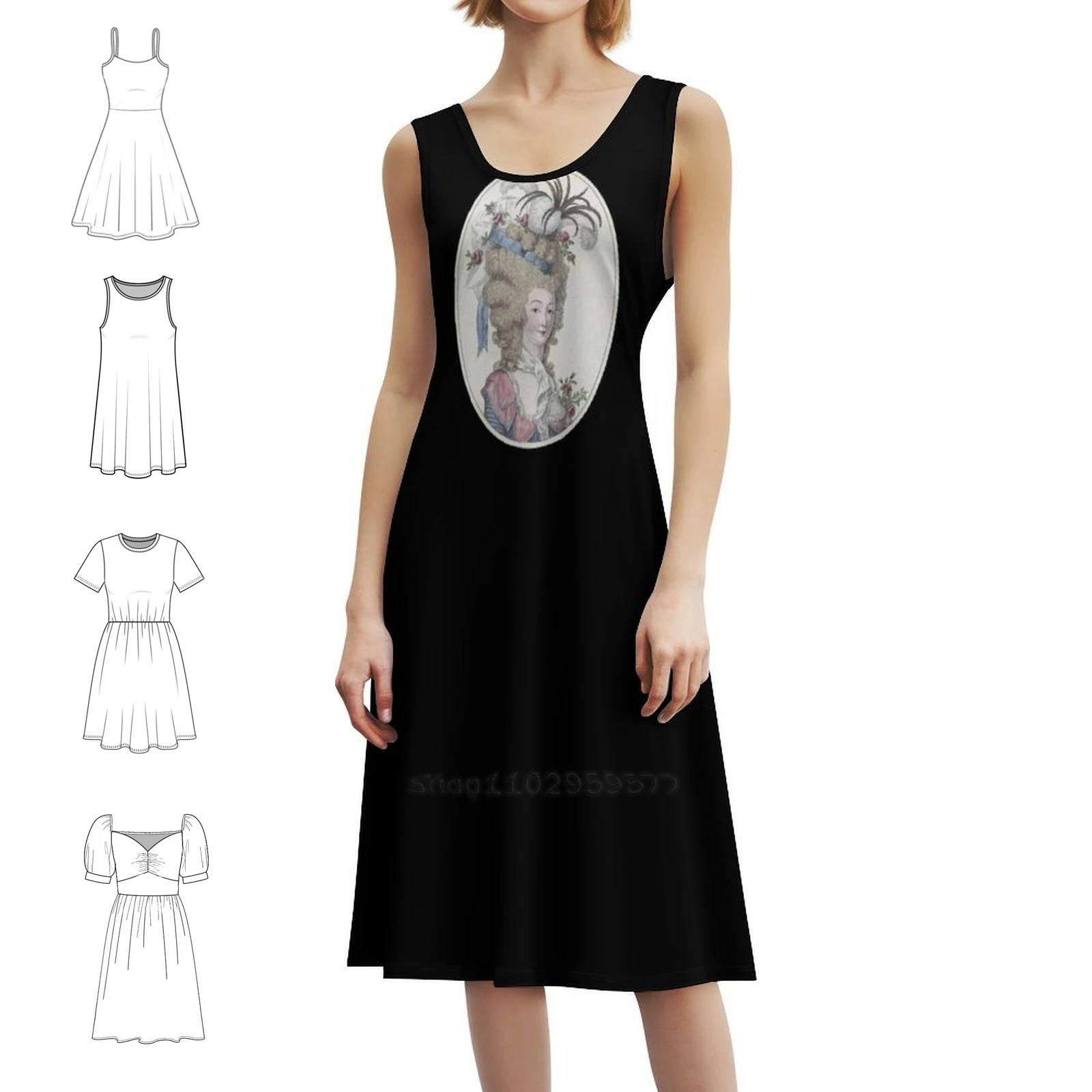 

Французская Антуанетта, женская уличная одежда в стиле хип-хоп, платье с графическим принтом, вечерние и клубная одежда, Мария-Антуанетта, королева Марии