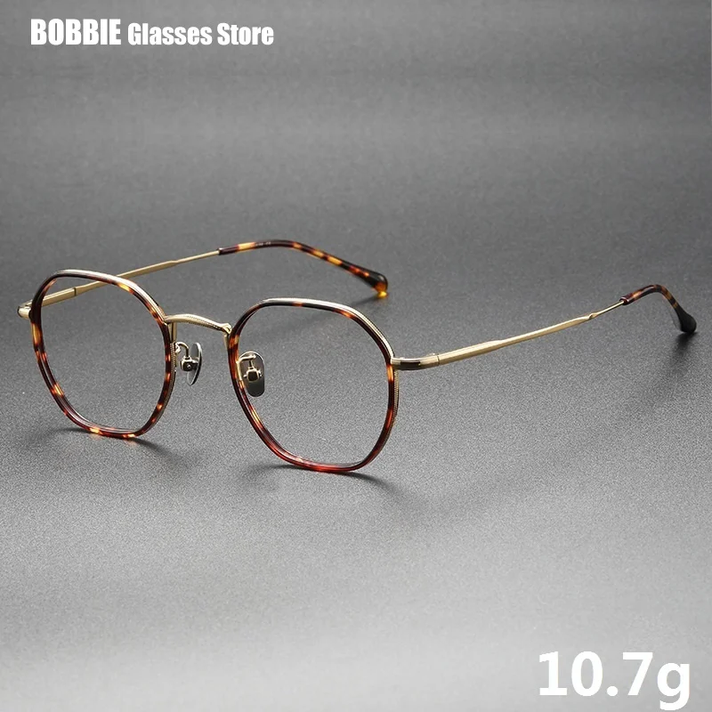 Japanese Handmade Glasses Frame Fashion Polygon Blue Tortoise Titanium Reading Eyeglasses Myopia Prescription Optical Eyewear