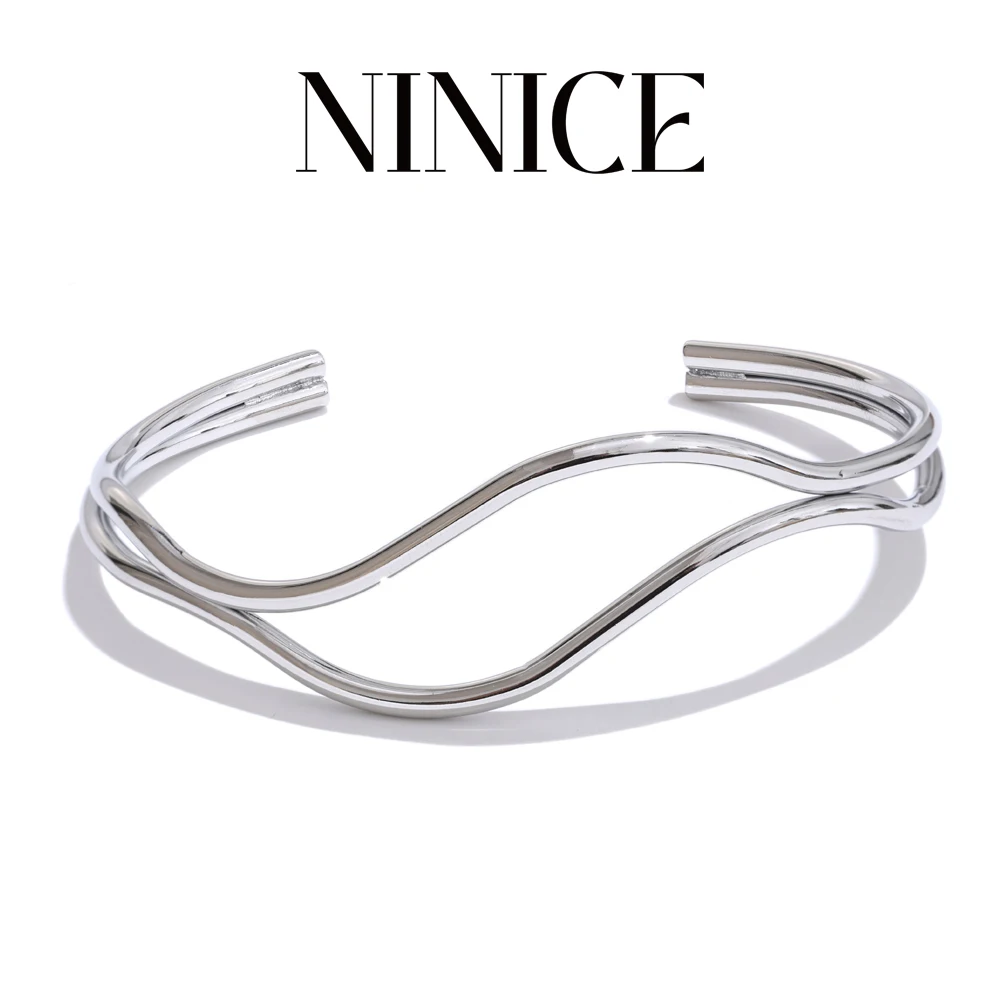NiNice Individuelles Edelstahl-Doppelschicht-Hohlarmband, Modisches Minimalistisches Schmuckstück, Geschenk