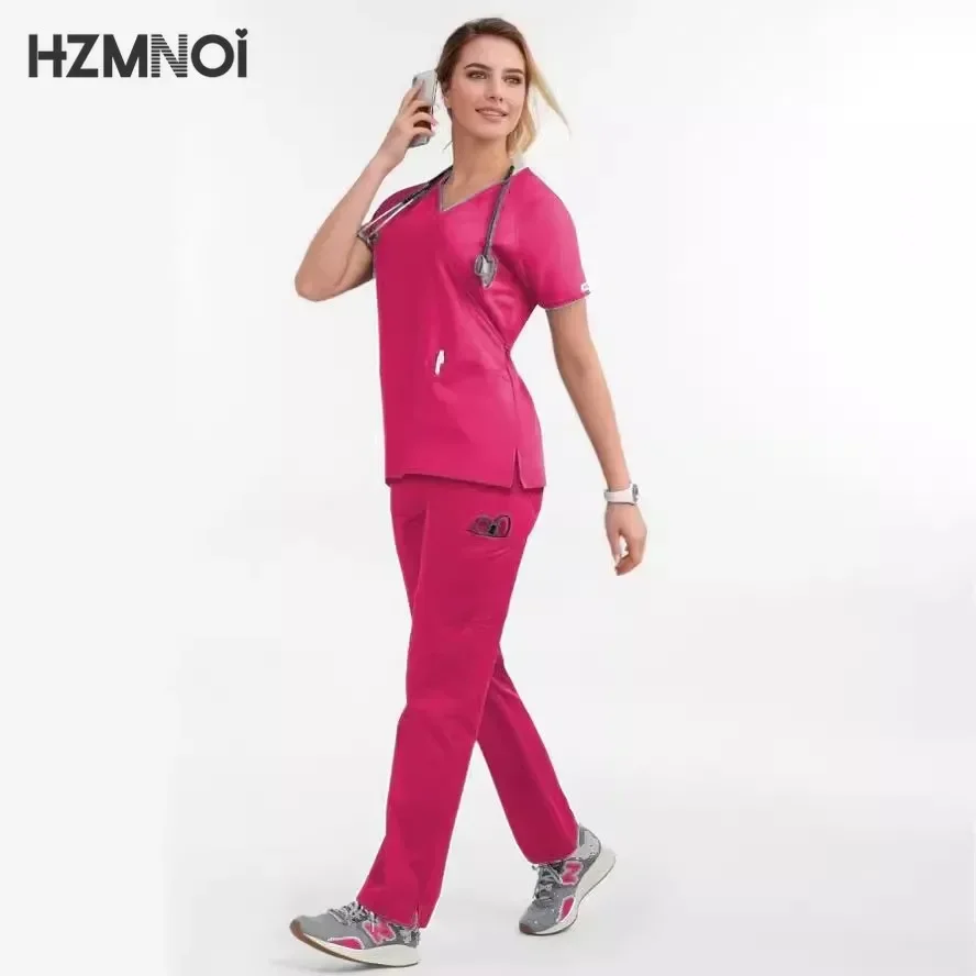 Uniformes Médicos das Mulheres, Conjuntos Elásticos, Vestidos Cirúrgicos Hospitalares, Tops de Manga Curta, Calças, Acessórios de Enfermagem, Roupas Médicos