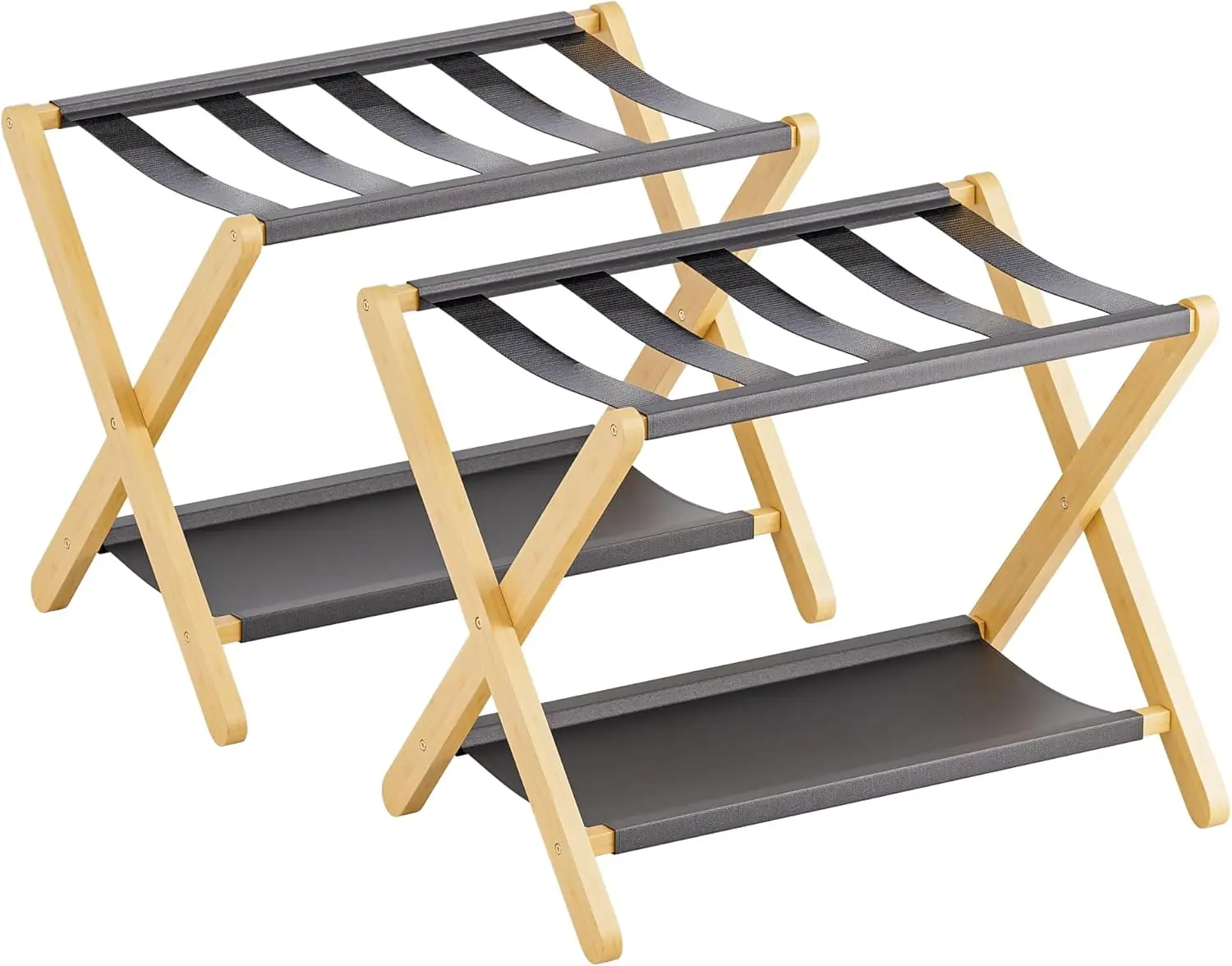 

2-Pack Folding Bamboo Luggage Rack with Storage Shelf, Holds 135 lb for Guest Room, Hotel
