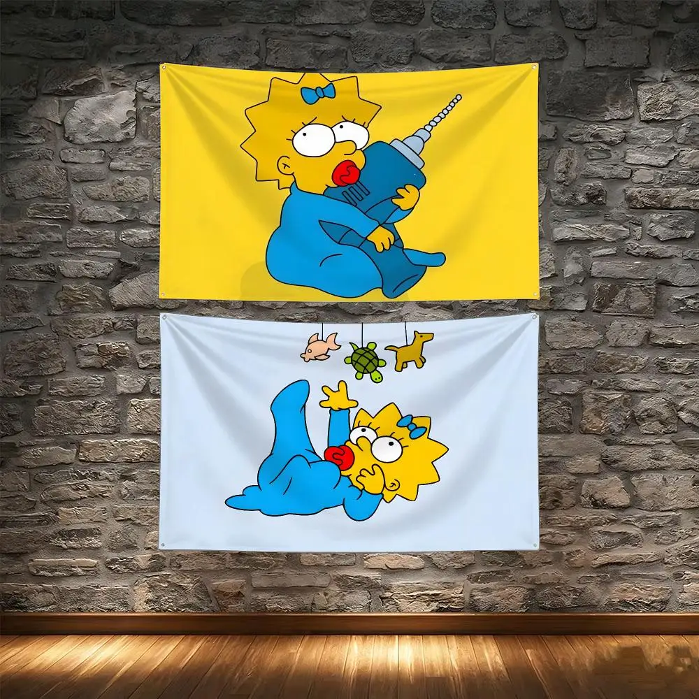 Cute Baby Cartoon M-Maggie S-Simpson Flags Tapestry Creative Pattern Photo Living Room Wall Art Party Outdoor Decor