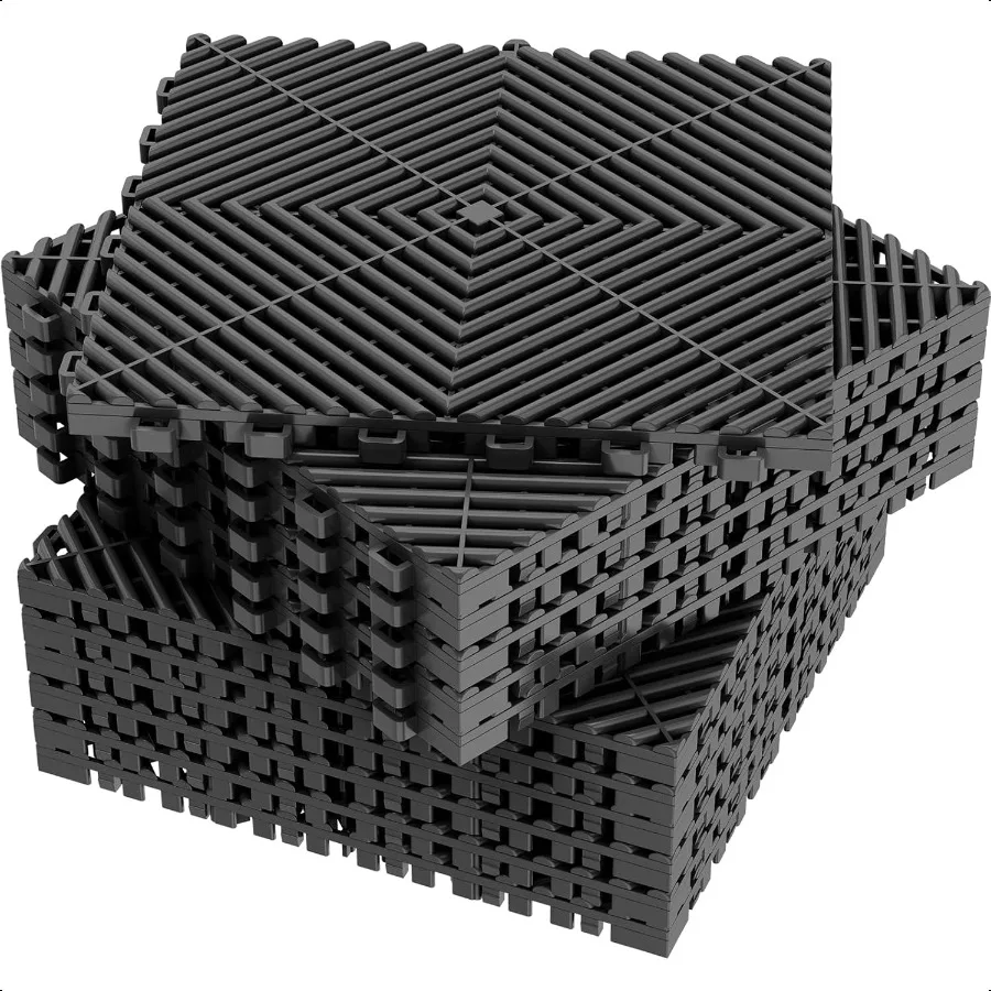 12Pcs Interlocking Tile 12" x 12" Indoor Outdoor SelfDrainage Interlocking Floor Tiles NonSlip HeavyDuty Polypropylene Splicing