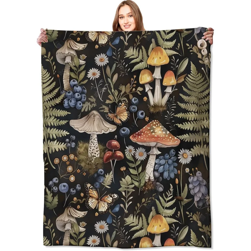 

Mushroom Blanket Whimsical Forest Butterfly, and Foliage Nature Throw Blankets,Birthday Gifts for Girls Women,Lightweight Soft