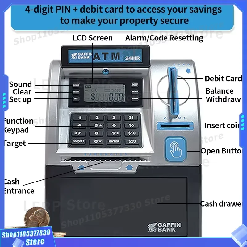 Electric Mini ATM Bank Toy For Kids Simulation Piggy Bank Multi Functional Savings Money Box Children Educational Gift - view 4