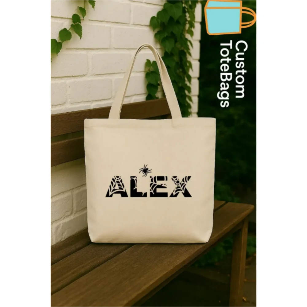 حقيبة حمل مخصصة للهالوين مع الاسم، حقيبة أطفال على شبكة العنكبوت، حقيبة خدعة أو علاج مخصصة، حقيبة اسم مخيف، هدية الهالوين للأطفال