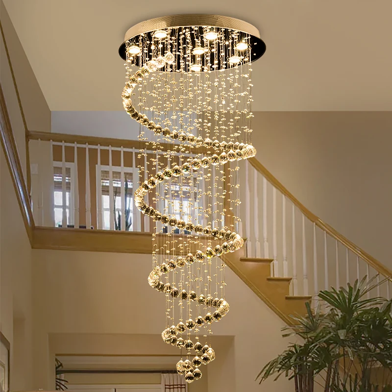 Staircase Long Pendant Lamp, Villa Lamp, Crystal Hanging Line Lamp, Duplex Living Room Spiral Lamp, Glass Romantic Decorative La