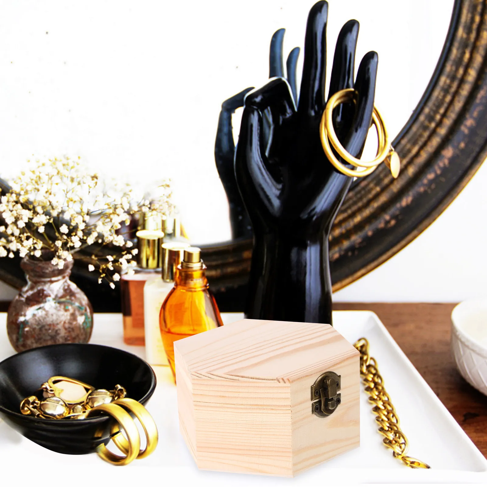 

Solid Wood Jewelry Box Smooth Finish No Burrs Easy Open Close Lid Storage Case for Rings Earrings Necklaces Bracelets Brooches