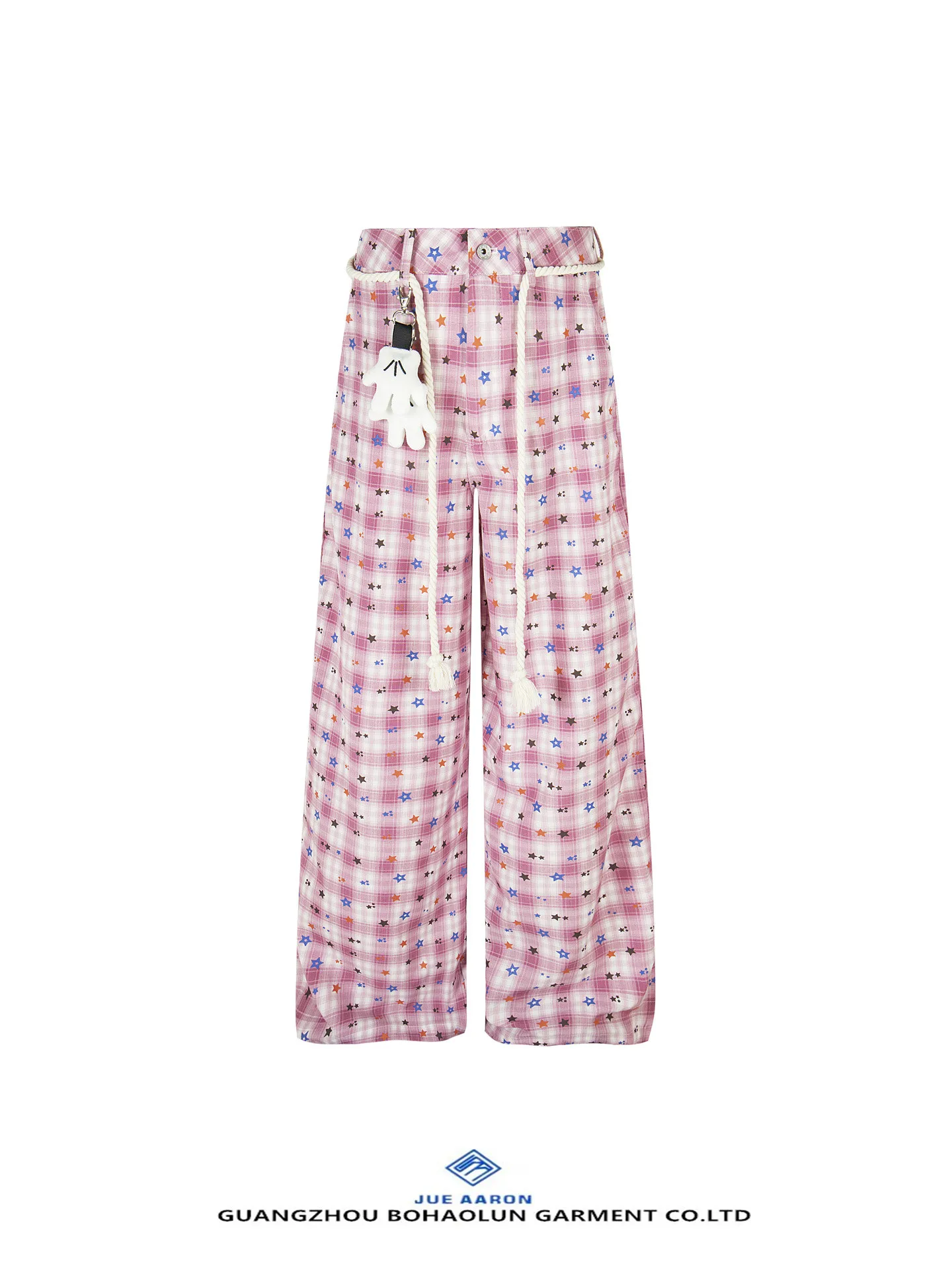 

JueAaron American Retro Plaid Men's Loose Star Print Haome Couple Wide Leg Pants Casual Straight Leg Polyester Fiber