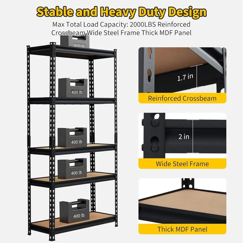 Sturdy 36x18x72 Metal Garage Shelving, Adjustable Height, Rust-Proof Storage Rack for Workshops & Basements, Easy to Assemble