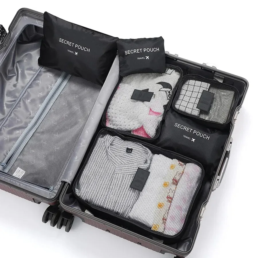 6Pcs/set Travel Storage Bag Set Portable Luggage Clothes Tidy Organizer Wardrobe Suitcase Pouch Case Shoes Packing Cube Bags