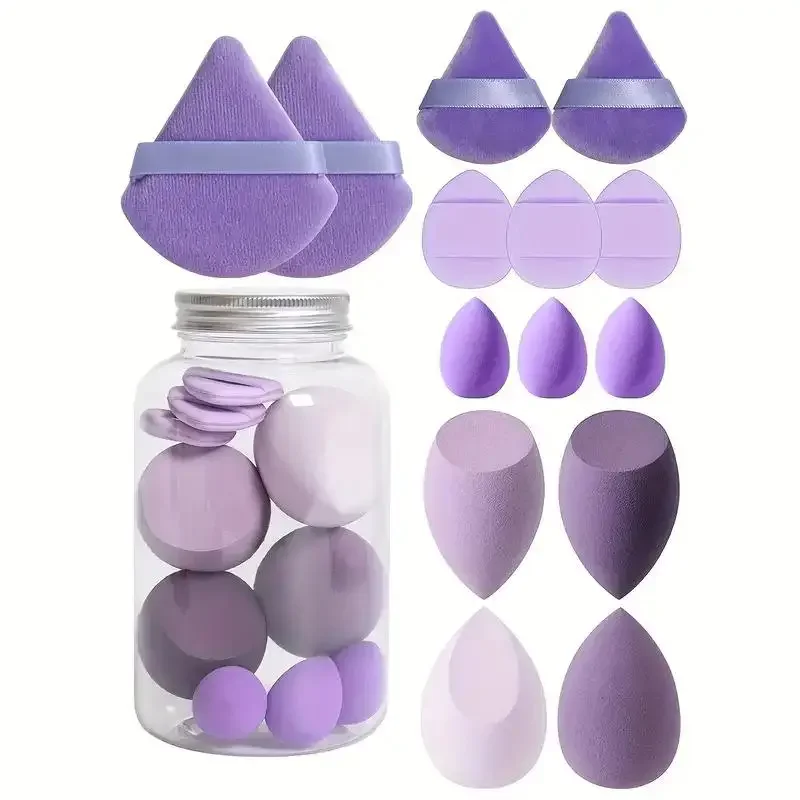 Juego de 14 Uds de esponjas de maquillaje, esponja triangular para polvos, esponja de terciopelo suave y liso para polvos, esponja de belleza Facial, herramienta de maquillaje
