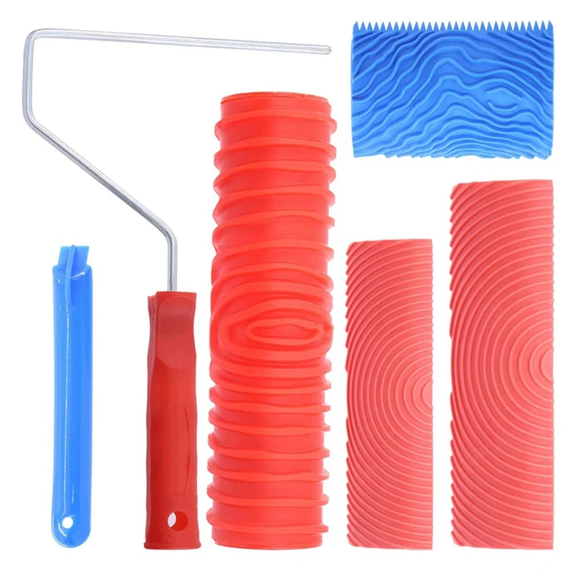 

4Pcs Wood Graining Painting Tool Set, M21 MS16 Grain Texture Pattern Roller With Handle, For DIY Floor Furniture Home