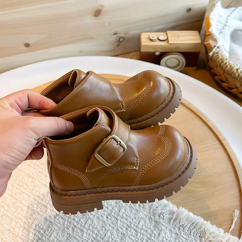 Vintage Boys Girls Platform Ankle Boots Toddlers Spring Autumn Kids Fashion Causal Boots for Outdoor Simple Children Short Boots