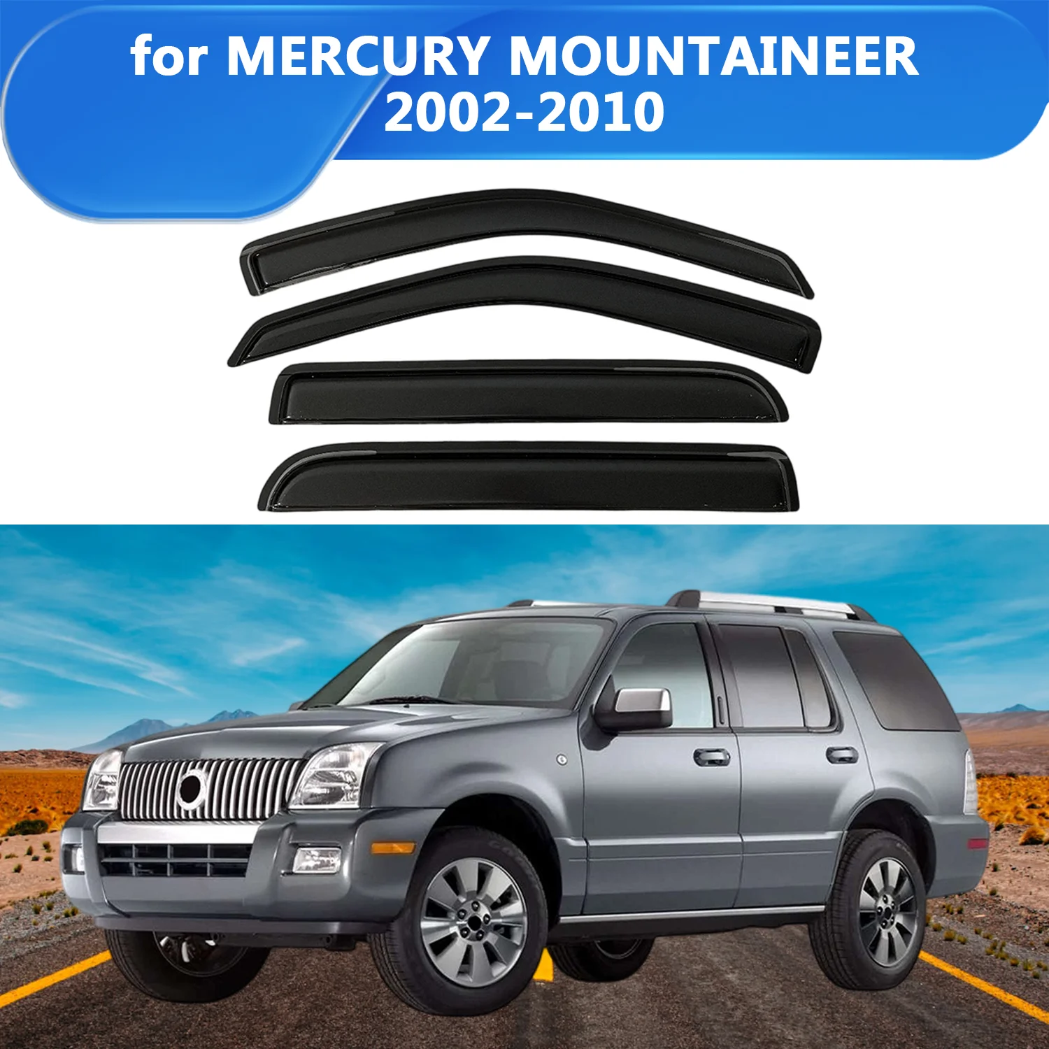 

Weathershield for MERCURY MOUNTAINEER 2002-2008 2009 2010 Sun Rain Deflector Guard Car Side Window Deflector Out-Channel Tape On