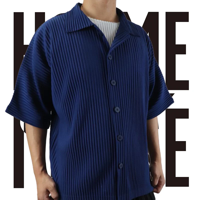 

Pleats Original Pleated Shirt Men 2024 Spring Summer Blouse Short-sleeved Cardigan Thin Section Loose Casual Jacket Youth Jacket