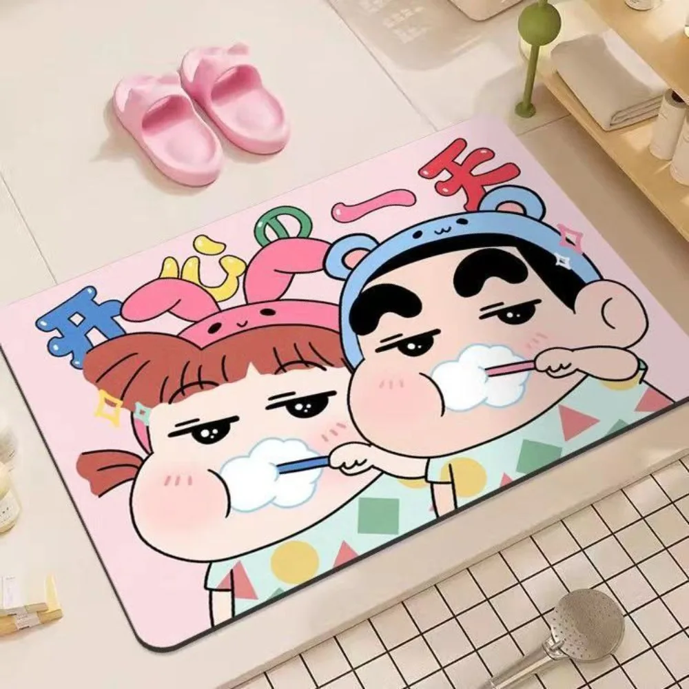 New Cartoon Anime Crayon Shin-chan Diatom Mud Style Mat Bathroom Mat, Entry Mat Toilet Absorbent Foot Mat Cute Accessories