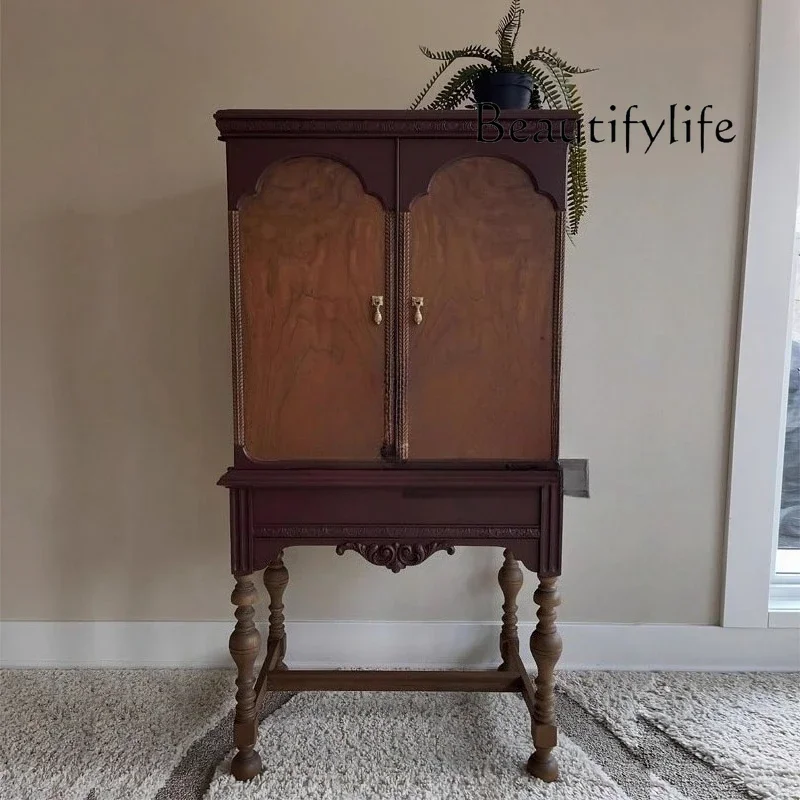 

WM French retro wine cabinet wall locker American living room high cabinet light luxury solid wood dining side cabinet