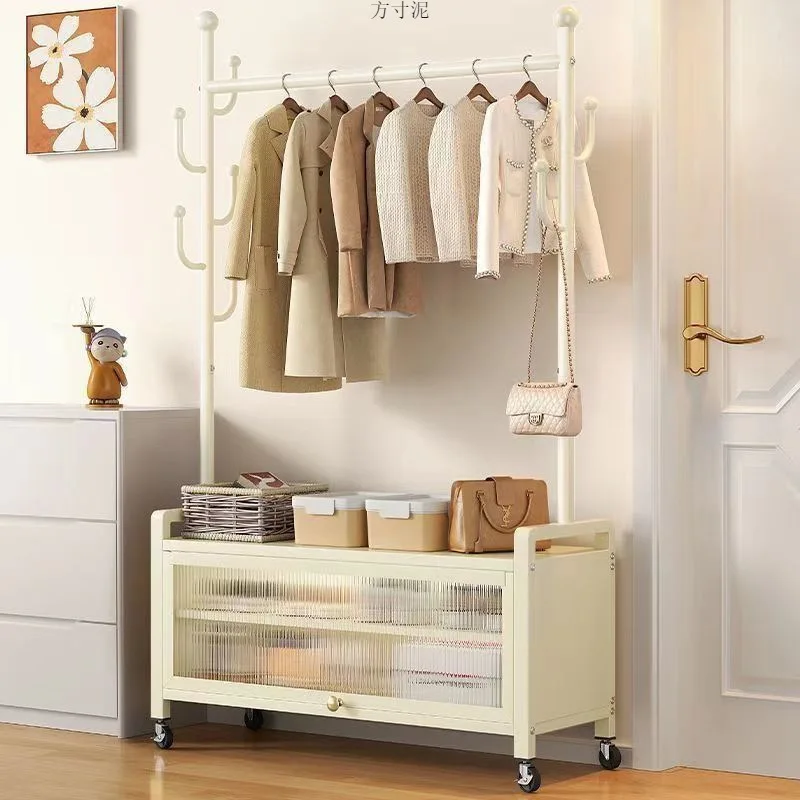 AOLIVIYA Bedroom Standing Coat Rack Floor Hat Hanger Clothing Storage Rack Mobile Shoe Shelf