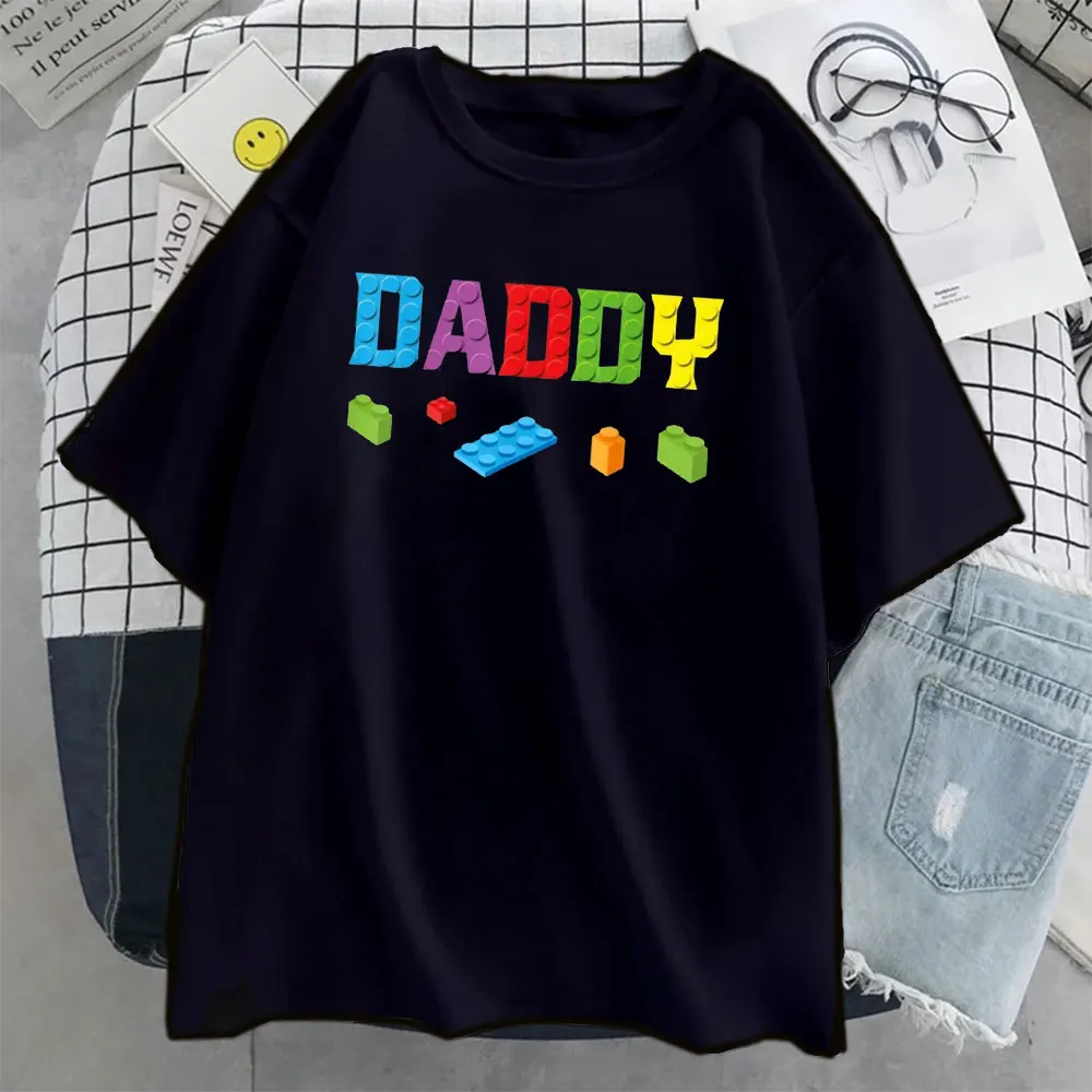 

Daddy Master Builder Building Bricks Blocks Family Set Mens T-Shirt Summer Men's Parent-child Outfits Pattern Clothes