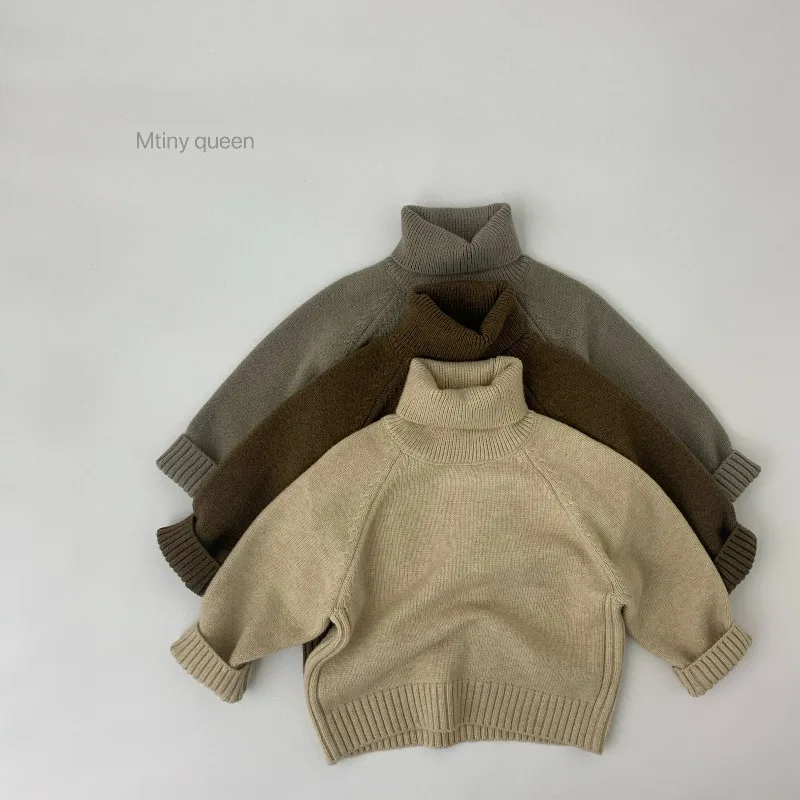 

Korean-style children's sweater solid color high-neck base layer, children's thickened pullover knitted sweater for boys