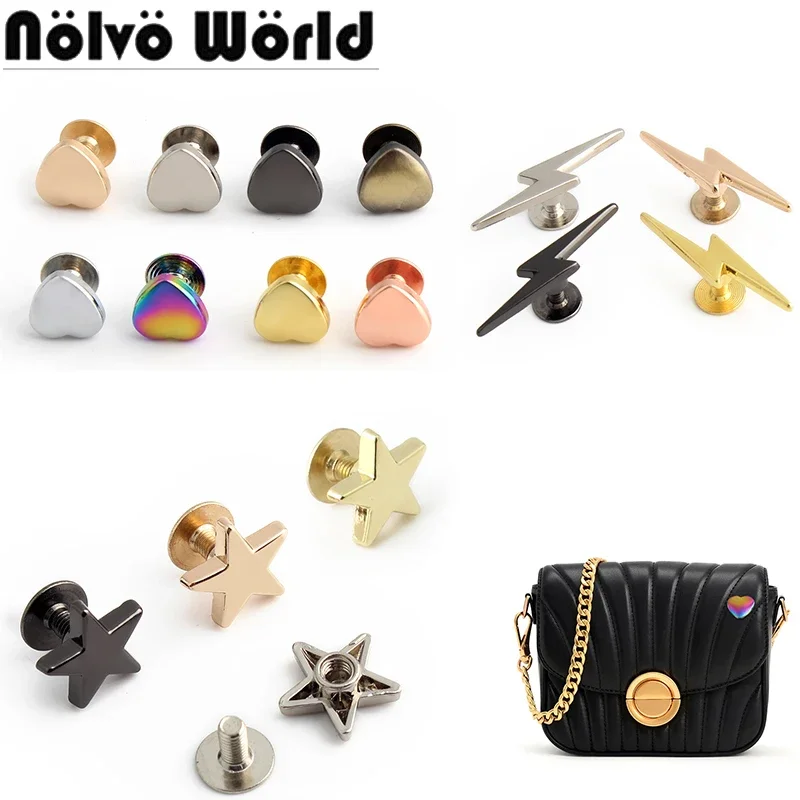 20/50/200PCS Lightning/Heart Shape Metal Star Rivets Studs And Spikes For Leather Craft DIY Garment Bags Hat Wallet Accessories