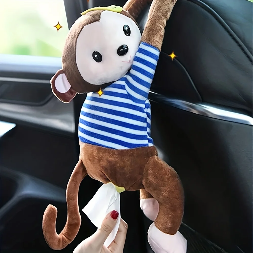 1pc Monkey Design Plush Tissue Holder Hanging Pouch Cute Cartoon Animals Paper Storage Tissue Tray Container Cover For Car