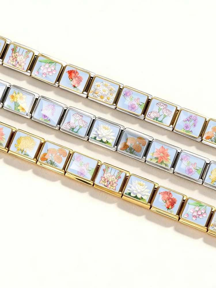 Original Design 2026 Farbige Glasur Dezemberblumen Italienische Glieder passen für 9mm Edelstahl Charm Schmuckherstellung Armband Geschenk DIY