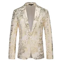 Chaqueta de traje Formal de lujo para hombre, chaqueta de Jacquard dorado para fiesta de boda, chaqueta de esmoquin para cena, ropa de calle, abrigo de talla grande 6XL