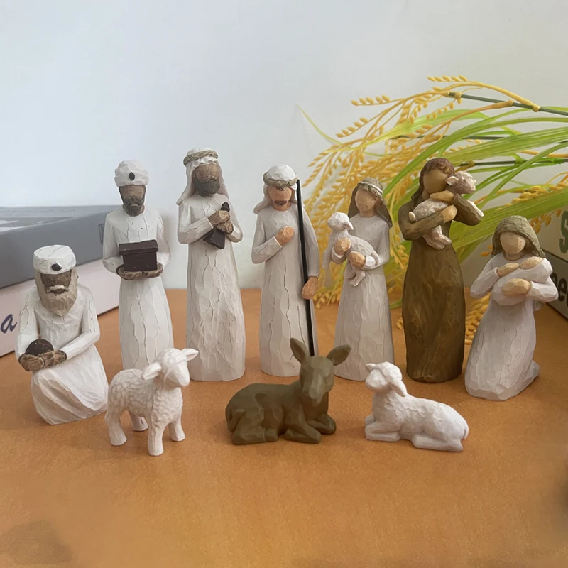 Nativity Figurine 10 Piece Set Nativity Sculpted Hand-Painted Nativity Figures Biblical Magi Holiday Christmas Wedding Gift