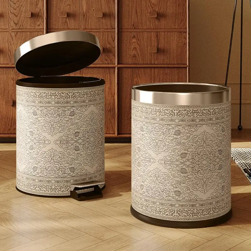 

Large Capaci Leather Tra Can for Office And Bedroom High Aesthetic Value 2025 New Model Covered Paper Basket Home Cleanin...
