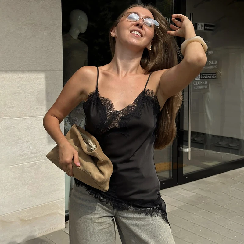 Tornova Sexy Lace Splice Sling Vest For Women Fashion Irregular Sleeveless Tanks Top Hot Girl Casual Club Party Camis 2026 New image 3