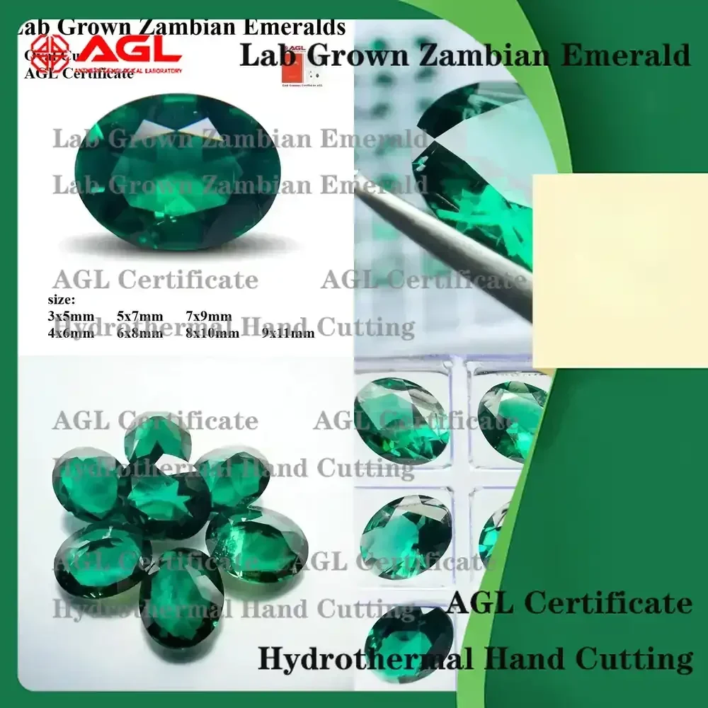 Lab Grown Zambian Emeralds for Jewelry Making Oval Cut Hydrothermal Lab Created Emerald Gemstone with Natural-Like Inclusions