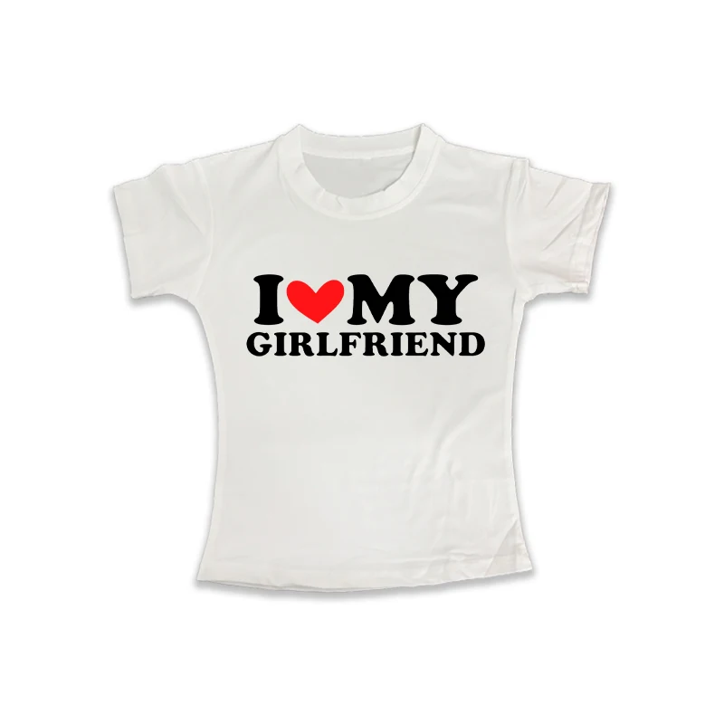 Y2k I Love My Boyfriend Print T Shirt Tees For Women Casual Loose Jogging Short Sleeve T Shirt For Summer And Spring Sport Tops