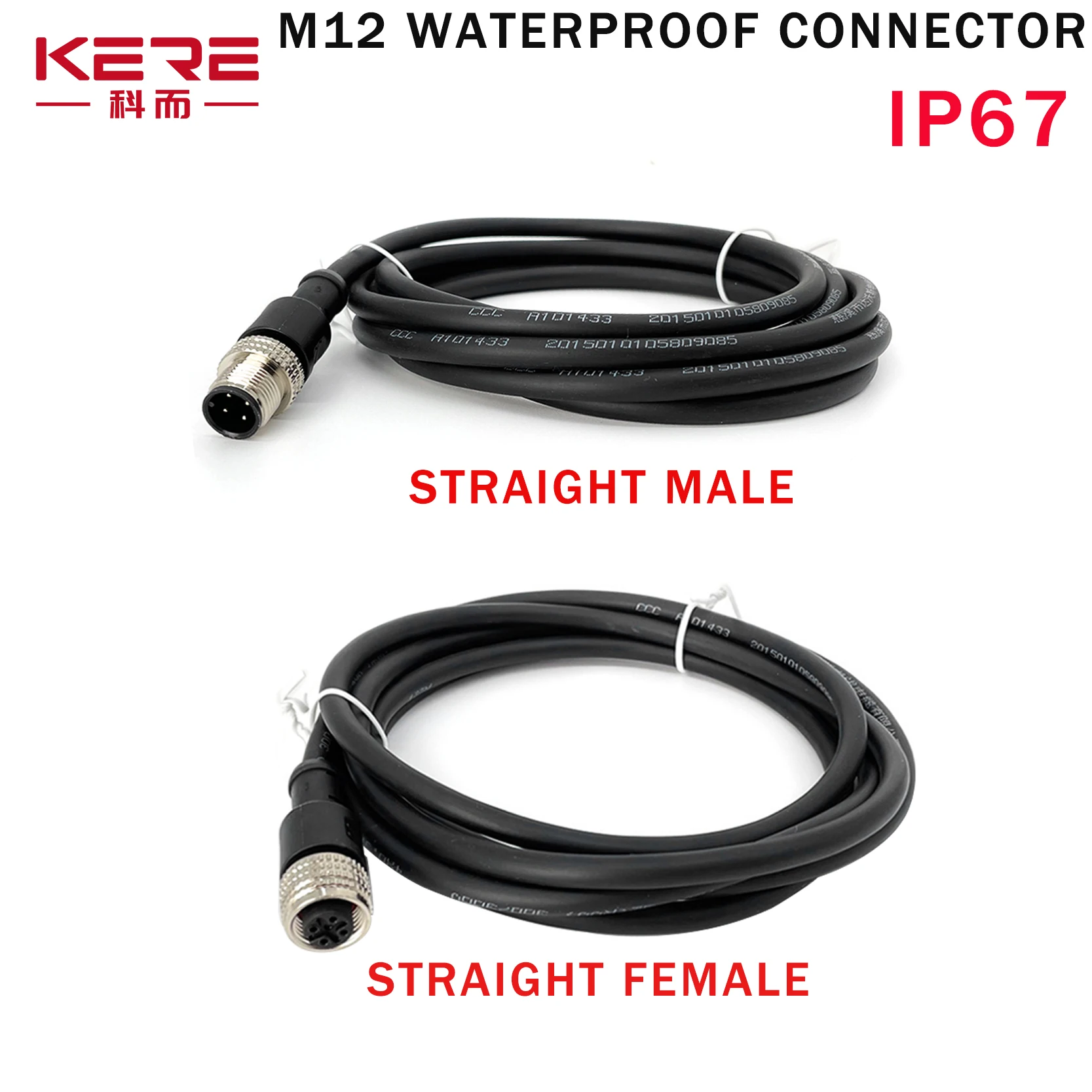 KERE 1Pcs M12 Sensor Connector 4 5 8 Pin Male / Female Aviation Plug IP67 Waterproof Wire A Type 2m PVC Cable