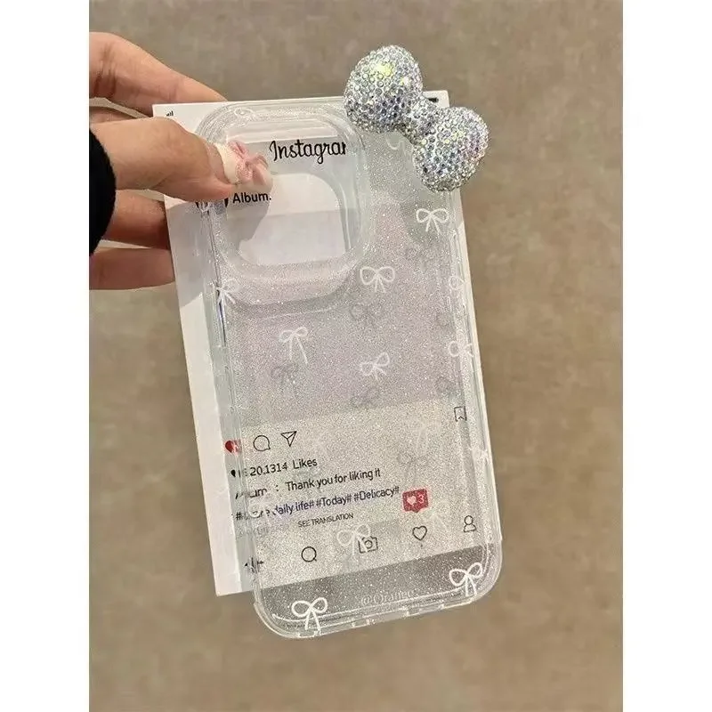 الفاخرة تألق مسحوق ثلاثية الأبعاد كامل الماس القوس جراب هاتف آيفون 17 الهواء 16 15 برو ماكس 14 13 12 11 XR XS X 7 8 زائد Y2K غطاء