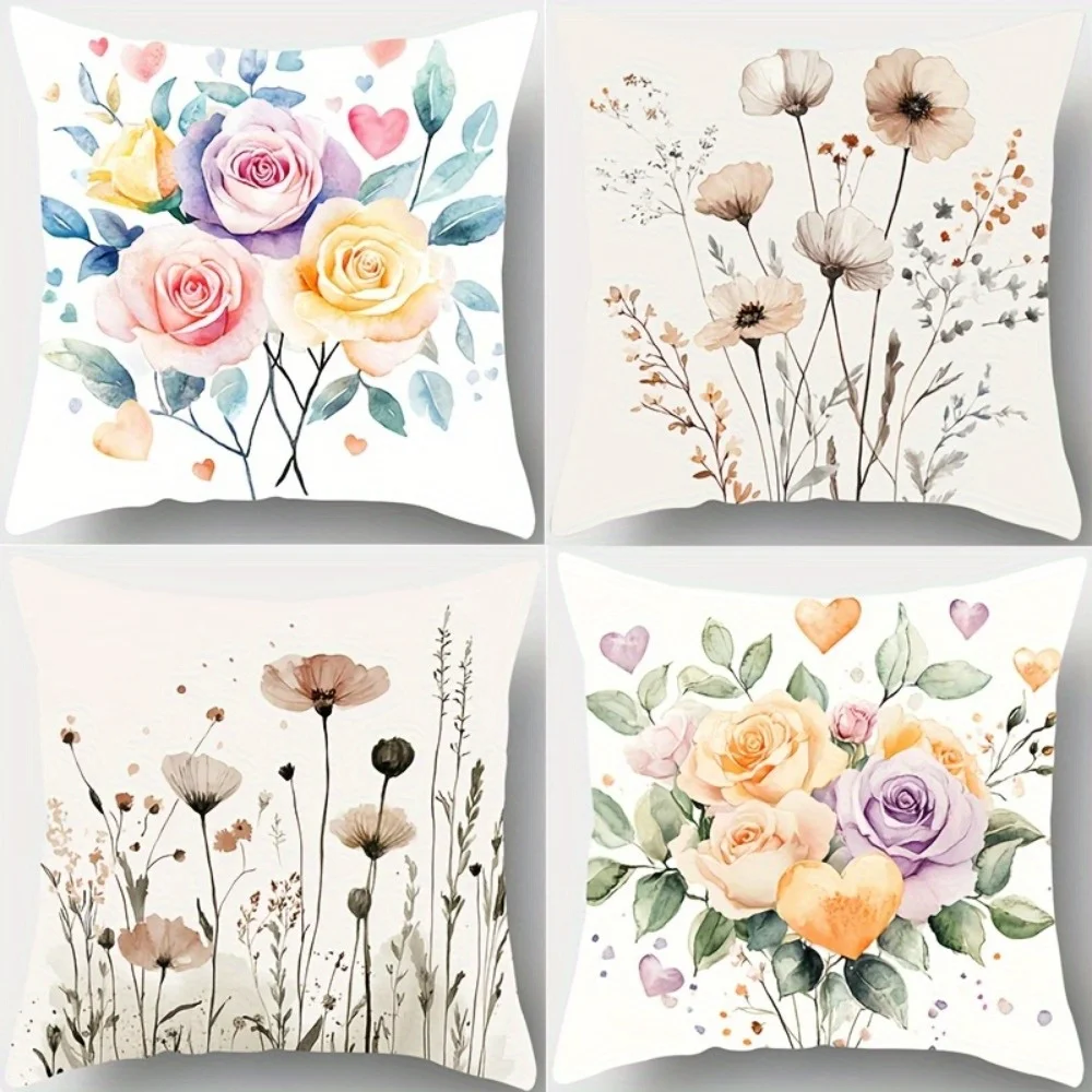 Floral and love-themed items Single-sided printing Short plush Suitable for living rooms bedrooms sofas (excluding pillow cores)