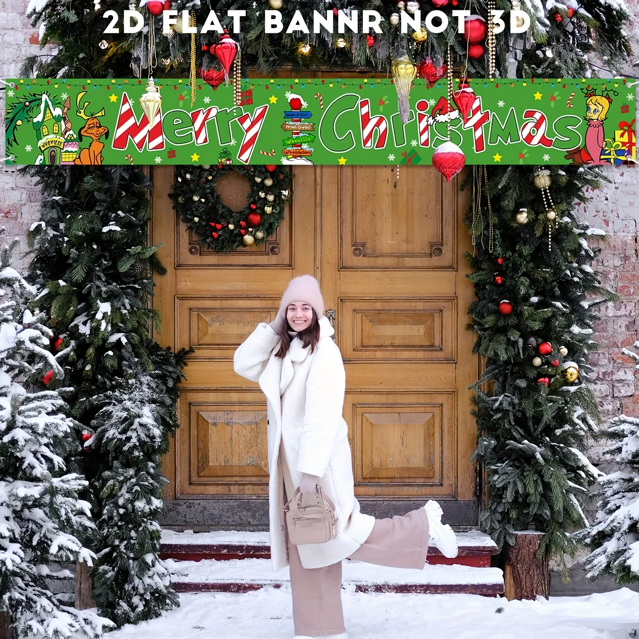 2D شقة راية عيد ميلاد سعيد سياج حزب راية Whoville الديكور عيد الميلاد الشتاء عطلة حزب العرض الأخضر ساحة الشرفة تسجيل Pho #6