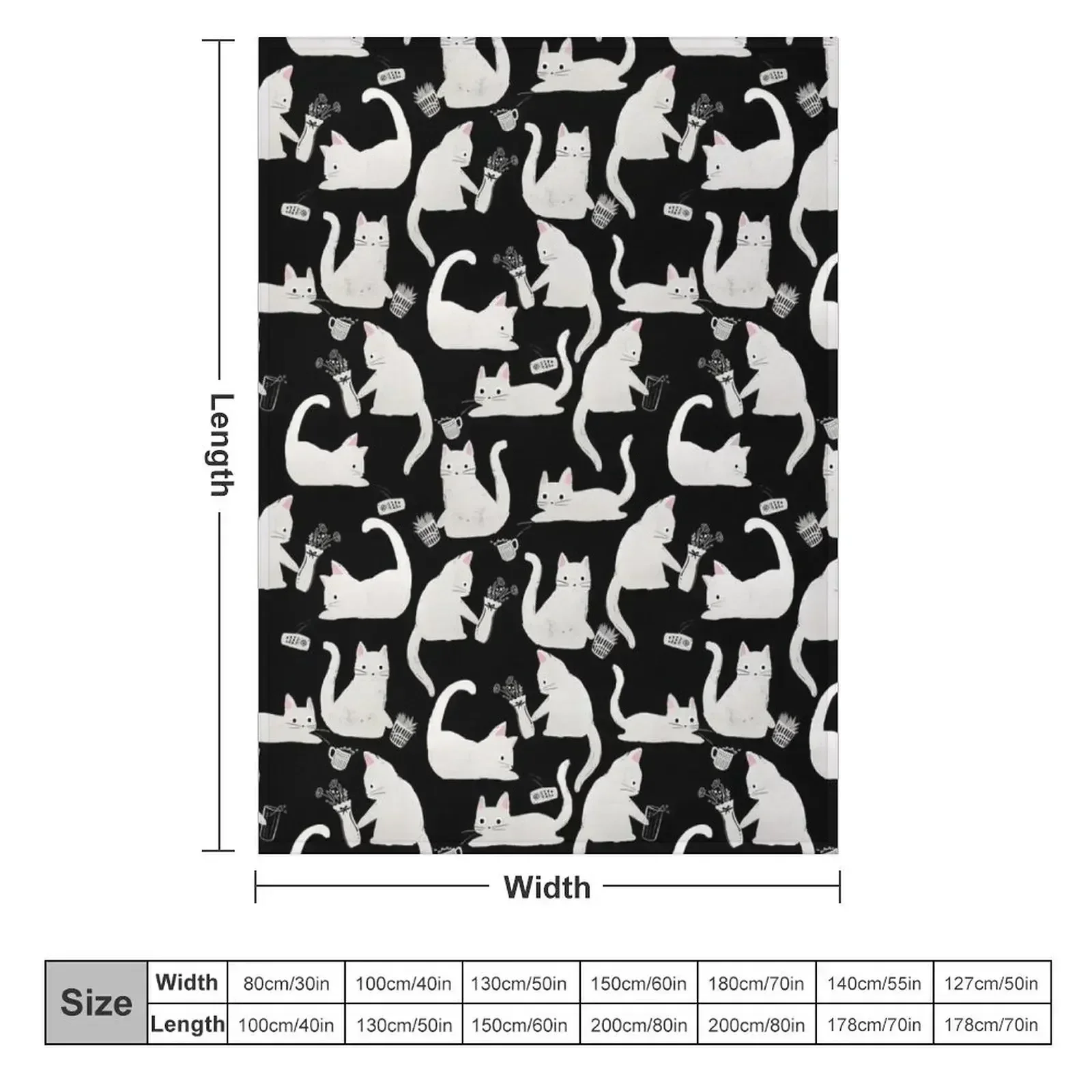 Bad Cats Knocking Stuff Over, White Cats on Black Throw Blanket Bed Fashionable Fashion Sofas Hair Vintage Blankets